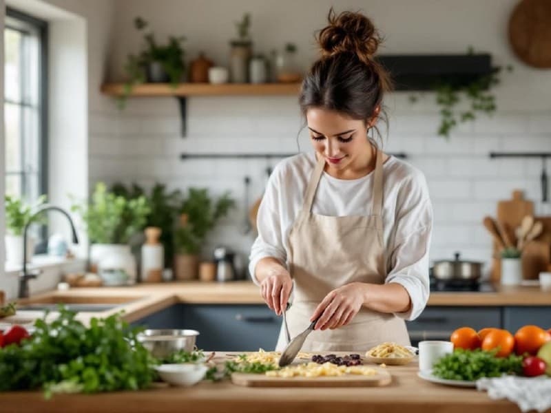 Mevrouw Jansen in haar nieuwe keuken